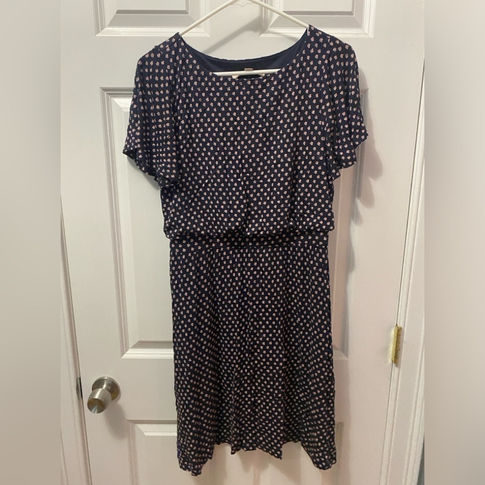 Loft Flutter Sleeve Navy Floral Dress
